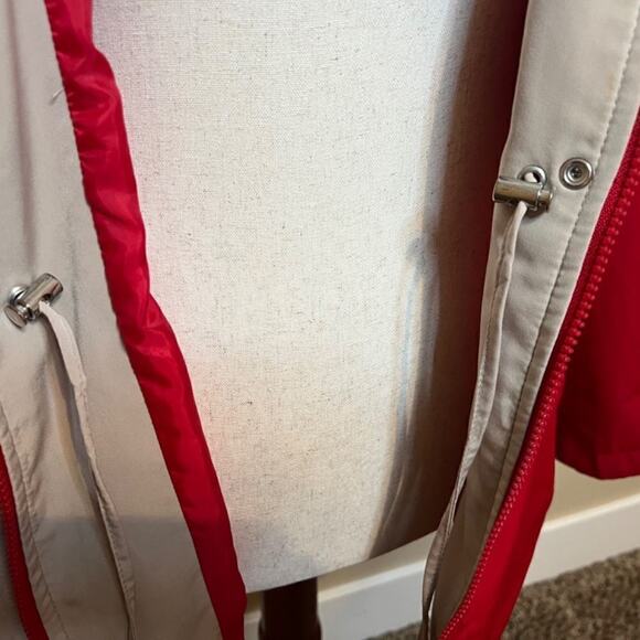 Liz Claiborne coat jacket red water resistant lined pockets zipper buttons Sz M - Picture 8 of 11